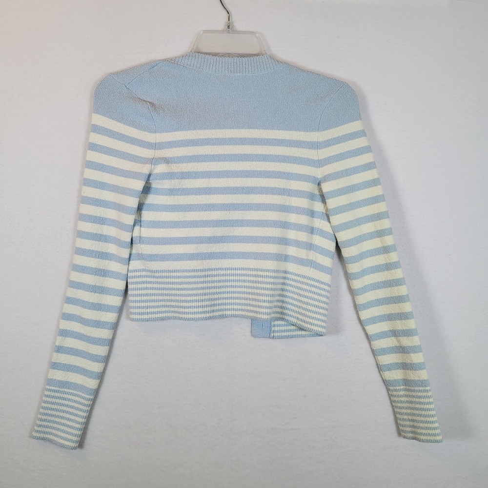 Sandro Light Blue and White Striped Knit Cardigan - Picture 5 of 10